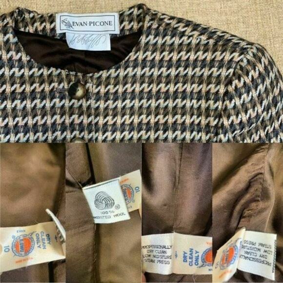Evan Picone vtg union made wool button front blazer ivory brown suit Sz 10 - Picture 10 of 11